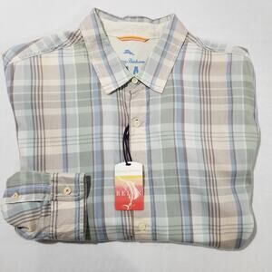 TOMMY BAHAMA NEW $158 Mens Size XL Madras Plaid Cotton Tencel Sport Shirt Blue